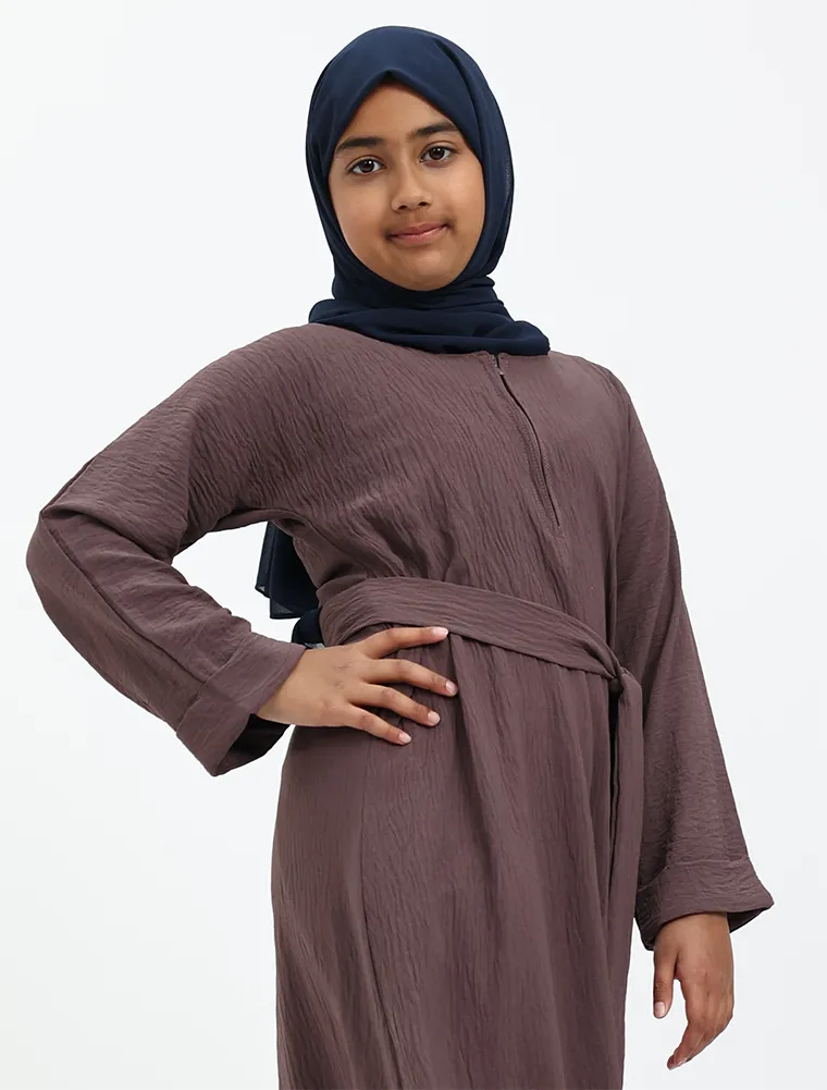 Mauve Linen Feel Basic Girls Abaya
